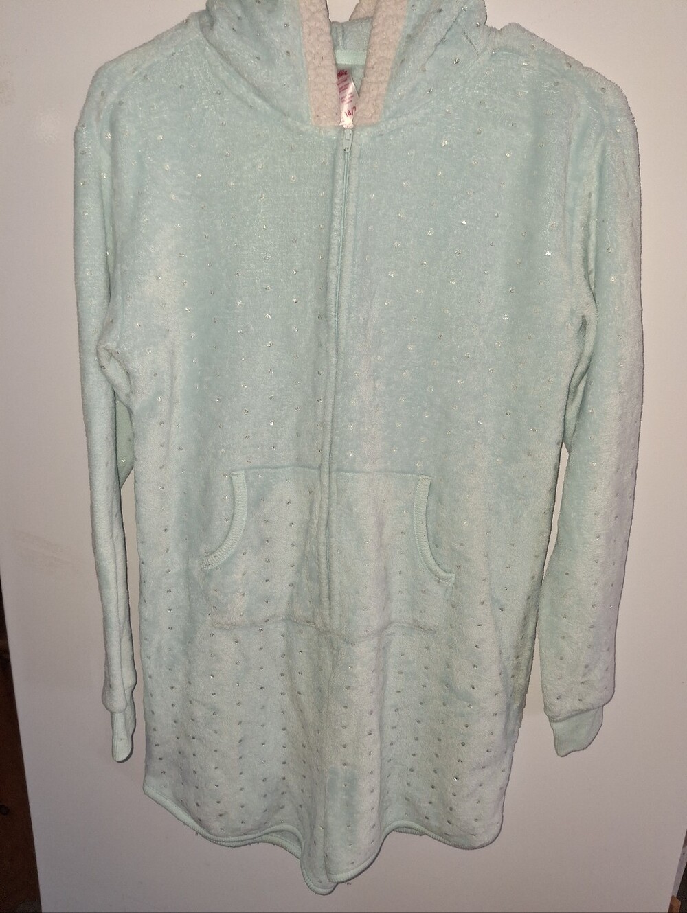 Justice Light Mint Plush Hooded Zip-Up Romper